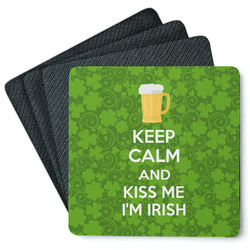 Kiss Me I'm Irish Square Rubber Backed Coasters - Set of 4 (Personalized)