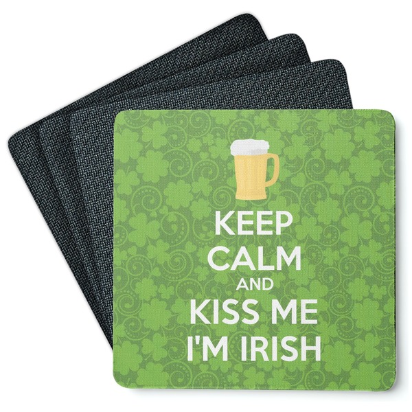 Custom Kiss Me I'm Irish Square Rubber Backed Coasters - Set of 4 (Personalized)