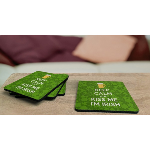 Kiss Me I'm Irish Coaster Rubber Back - On Coffee Table