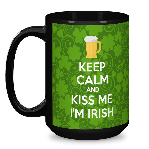 Kiss Me I'm Irish Coffee Mug - 15 oz - Black