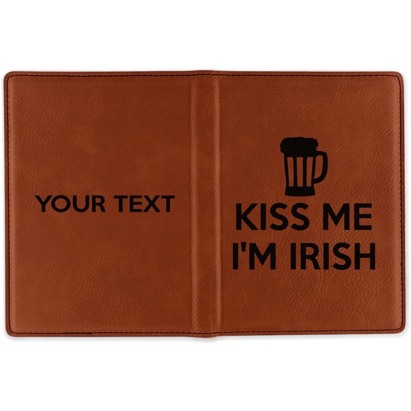 Kiss Me I'm Irish Cognac Leather Passport Holder Outside Double Sided - Apvl