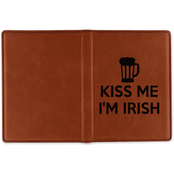 Kiss Me I'm Irish Cognac Leather Passport Holder Outside Single Sided - Apvl
