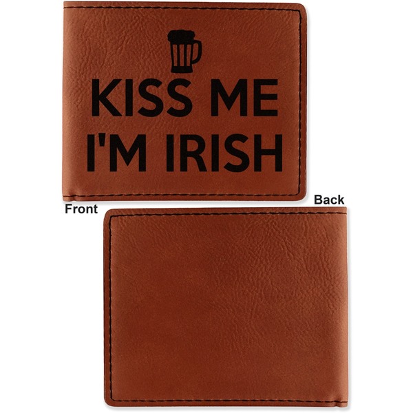 Kiss Me I'm Irish Cognac Leatherette Bifold Wallets - Front and Back Single Sided - Apvl