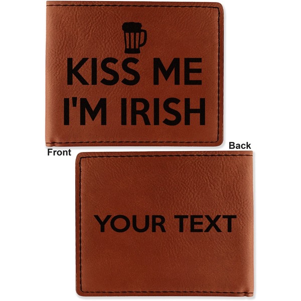 Kiss Me I'm Irish Cognac Leatherette Bifold Wallets - Front and Back