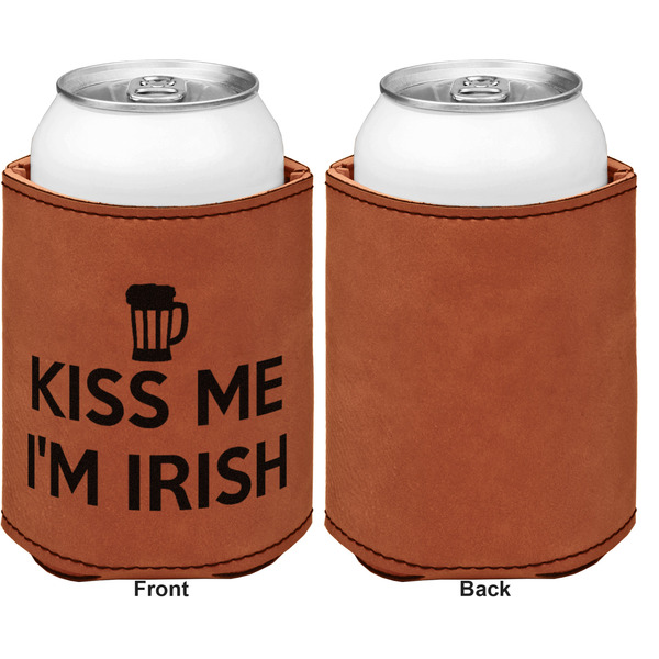 Kiss Me I'm Irish Cognac Leatherette Can Sleeve - Single Sided Front and Back