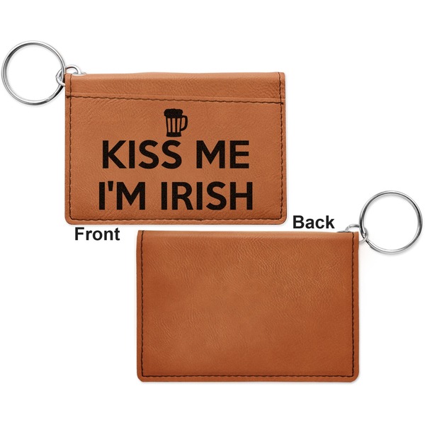 Kiss Me I'm Irish Cognac Leatherette Keychain ID Holders - Front Apvl