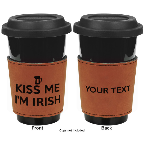 Kiss Me I'm Irish Cognac Leatherette Mug Sleeve - Double Sided Apvl