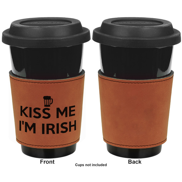 Kiss Me I'm Irish Cognac Leatherette Mug Sleeve - Single Sided Apvl