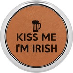 Kiss Me I'm Irish Leatherette Round Coaster w/ Silver Edge - Single or Set (Personalized)