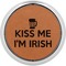Kiss Me I'm Irish Cognac Leatherette Round Coasters w/ Silver Edge - Single