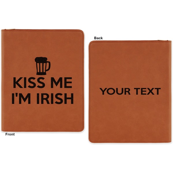 Kiss Me I'm Irish Cognac Leatherette Zipper Portfolios with Notepad - Double Sided - Apvl