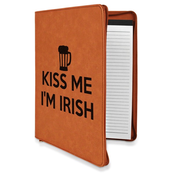 Custom Kiss Me I'm Irish Leatherette Zipper Portfolio with Notepad (Personalized)