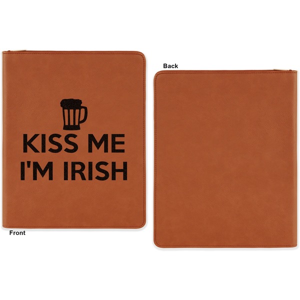 Kiss Me I'm Irish Cognac Leatherette Zipper Portfolios with Notepad - Single Sided - Apvl