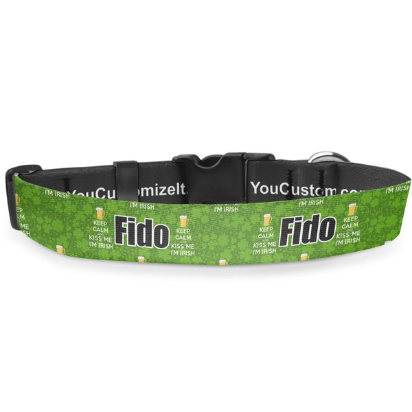 Custom Kiss Me I'm Irish Deluxe Dog Collar - Double Extra Large (20.5" to 35") (Personalized)