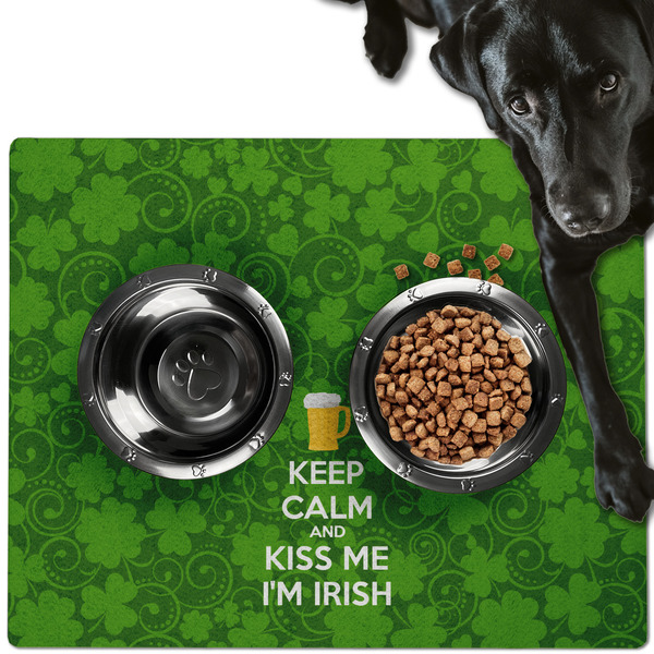 Custom Kiss Me I'm Irish Dog Food Mat - Large