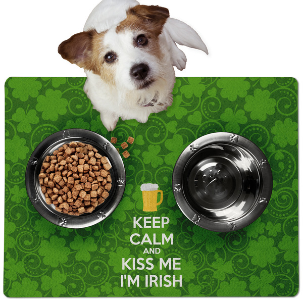 Custom Kiss Me I'm Irish Dog Food Mat - Medium