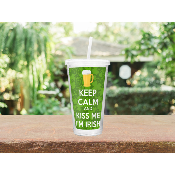Kiss Me I'm Irish Double Wall Tumbler with Straw Lifestyle