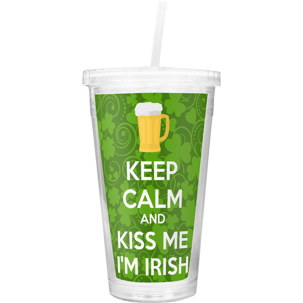 Custom Kiss Me I'm Irish Double Wall Tumbler with Straw (Personalized)