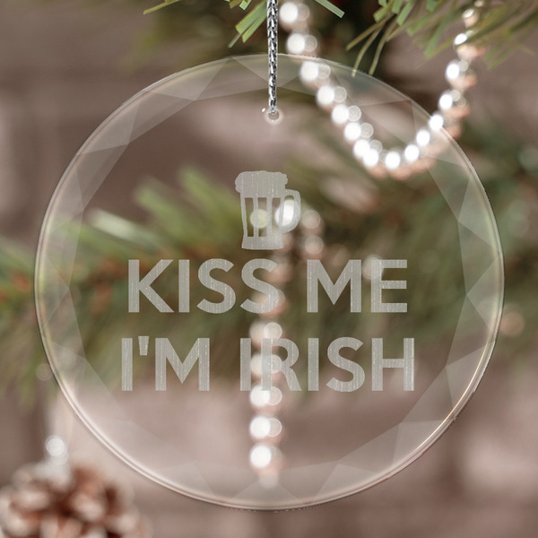 Custom Kiss Me I'm Irish Engraved Glass Ornament