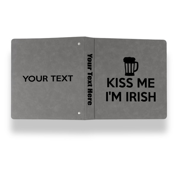 Kiss Me I'm Irish Leather Binder - 1" - Grey - Back Spine Front View