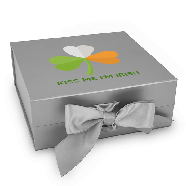 Custom Kiss Me I'm Irish Gift Box with Magnetic Lid - Silver