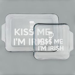 Kiss Me I'm Irish Set of Glass Baking & Cake Dish - 13in x 9in & 8in x 8in