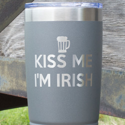 Kiss Me I'm Irish 20 oz Stainless Steel Tumbler - Grey - Single Sided
