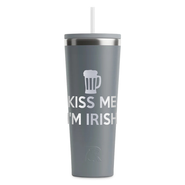 Custom Kiss Me I'm Irish RTIC Everyday Tumbler with Straw - 28oz - Grey - Single-Sided