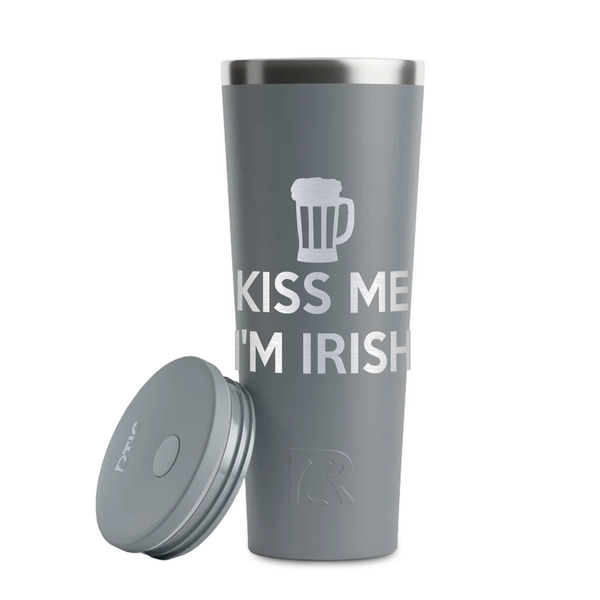 Kiss Me I'm Irish Grey RTIC Everyday Tumbler - 28 oz. - Lid Off