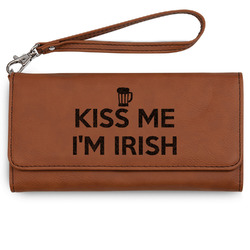 Kiss Me I'm Irish Ladies Leatherette Wallet - Laser Engraved - Rawhide