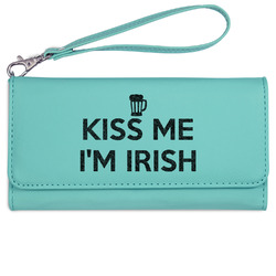 Kiss Me I'm Irish Ladies Leatherette Wallet - Laser Engraved- Teal