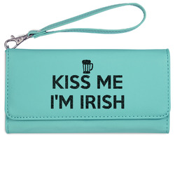 Kiss Me I'm Irish Ladies Leatherette Wallet - Laser Engraved- Teal