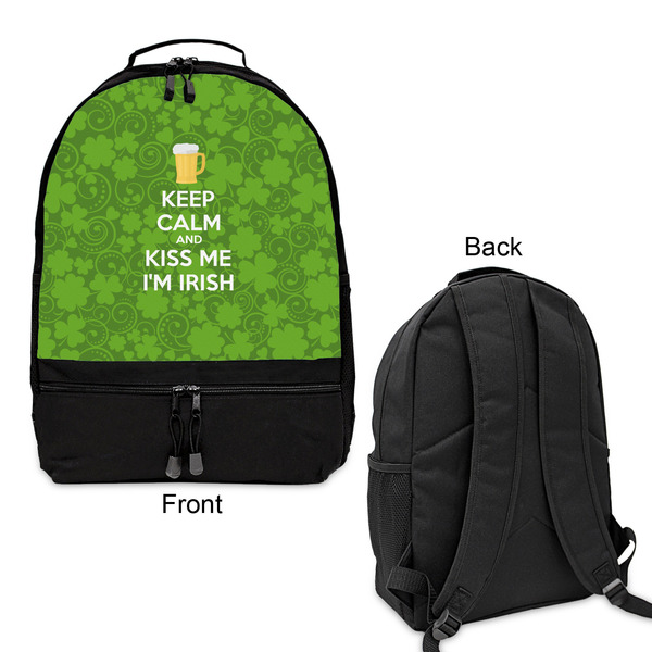 Kiss Me I'm Irish Large Backpack - Black - Front & Back View