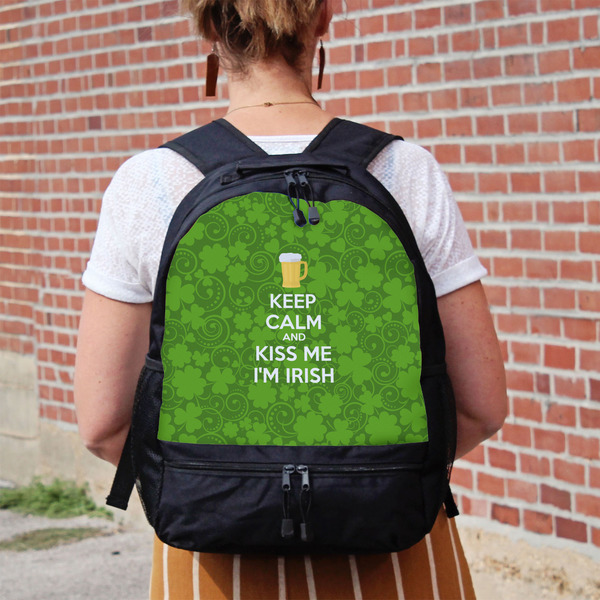 Kiss Me I'm Irish Large Backpack - Black - On Back