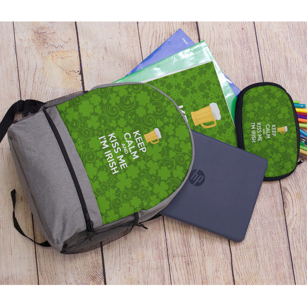 Kiss Me I'm Irish Large Backpack - Gray - With Stuff
