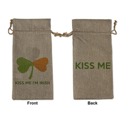 Kiss Me I'm Irish Large Burlap Gift Bag - Front & Back