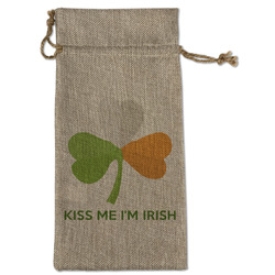 Kiss Me I'm Irish Large Burlap Gift Bag - Front