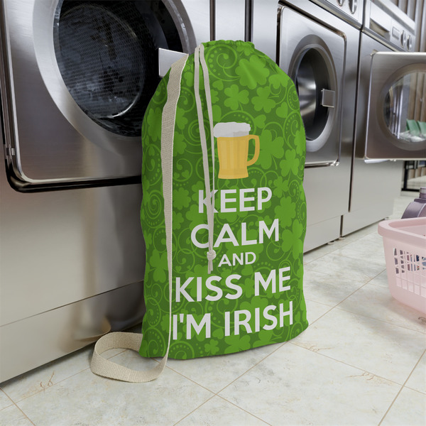 Kiss Me I'm Irish Large Laundry Bag - In Context