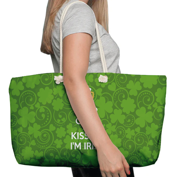 Kiss Me I'm Irish Large Rope Tote Bag - In Context View