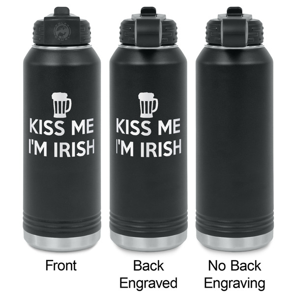 Kiss Me I'm Irish Laser Engraved Water Bottles - 2 Styles - Front & Back View