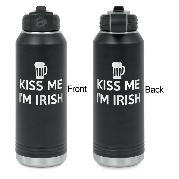 Kiss Me I'm Irish Laser Engraved Water Bottles - Front & Back Engraving - Front & Back View