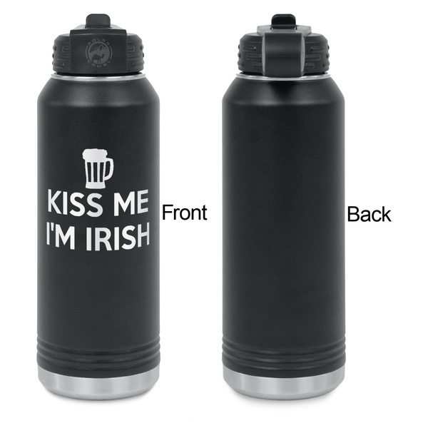 Kiss Me I'm Irish Laser Engraved Water Bottles - Front Engraving - Front & Back View
