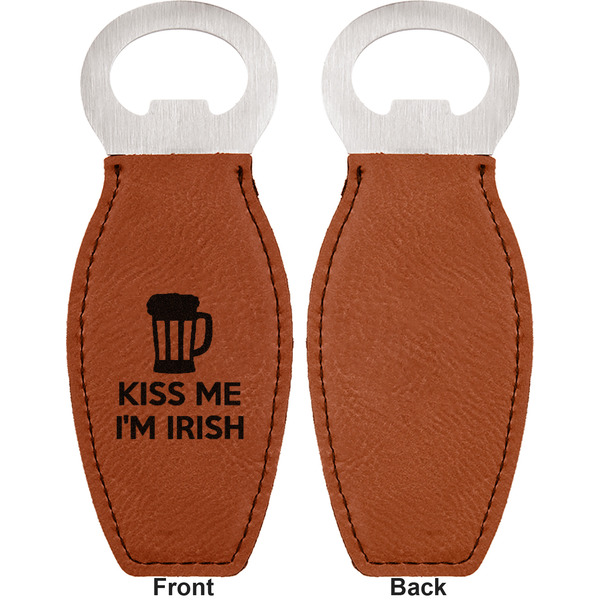 Kiss Me I'm Irish Leather Bar Bottle Opener - Front and Back (single sided)