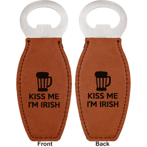 Kiss Me I'm Irish Leather Bar Bottle Opener - Front and Back