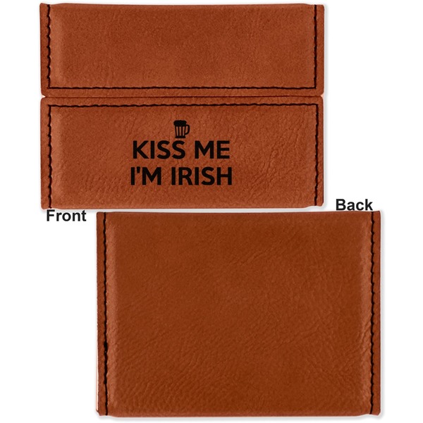 Kiss Me I'm Irish Leather Business Card Holder Front Back Single Sided - Apvl