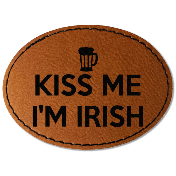 Custom Kiss Me I'm Irish Faux Leather Iron On Patch - Oval