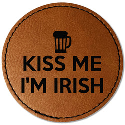 Kiss Me I'm Irish Faux Leather Iron On Patch - Round
