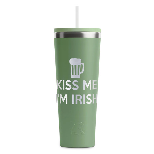 Custom Kiss Me I'm Irish RTIC Everyday Tumbler with Straw - 28oz - Light Green - Single-Sided