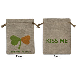 Kiss Me I'm Irish Medium Burlap Gift Bag - Front & Back