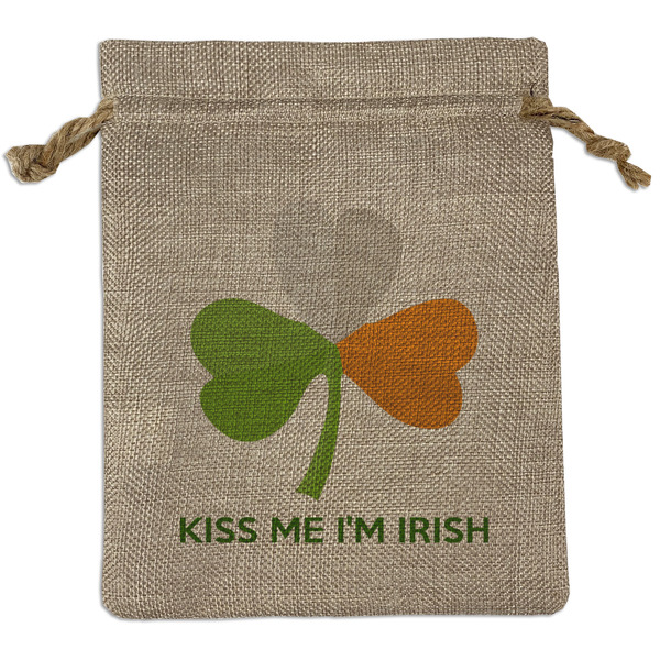 Custom Kiss Me I'm Irish Medium Burlap Gift Bag - Front